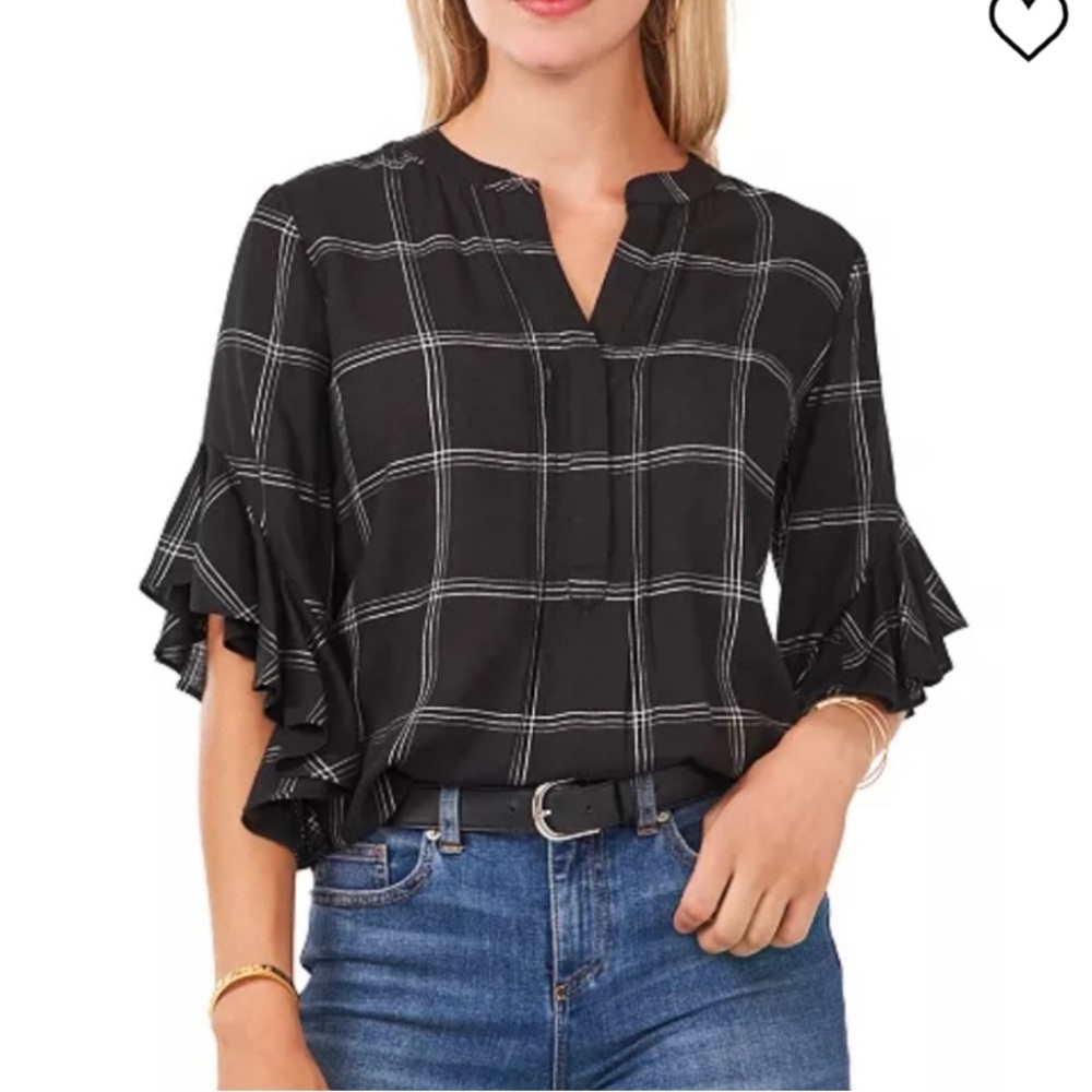 Vince Camuto flutter-sleeve plaid blouse